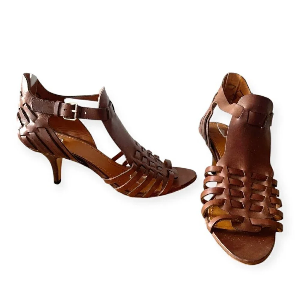 Givenchy Brown Leather Gladiator Huarache Sandal, Mid Heel, Size 38.5EU
